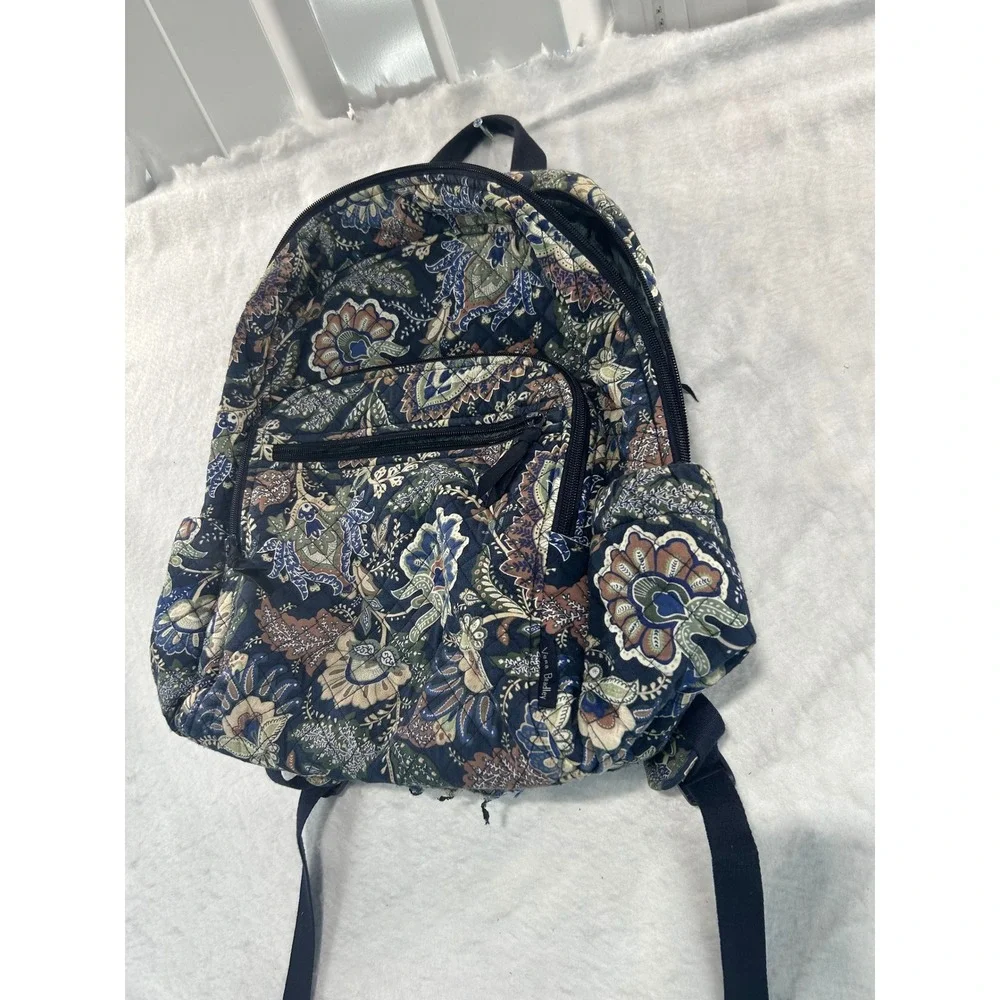 Vera Bradley Mediterranean Blue Quilted Cotton Floral Paisley Backpack Bag